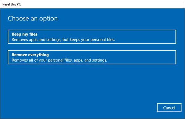 Lựa chọn option để reset Windows - GEARVN