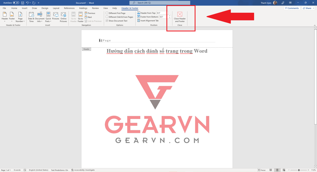 GEARVN - Cách đánh số trang trong Word từ trang đầu tiên