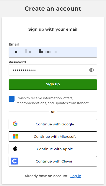 GEARVN - Nhập email và mật khẩu để hoàn tất đăng ký Kahoot!