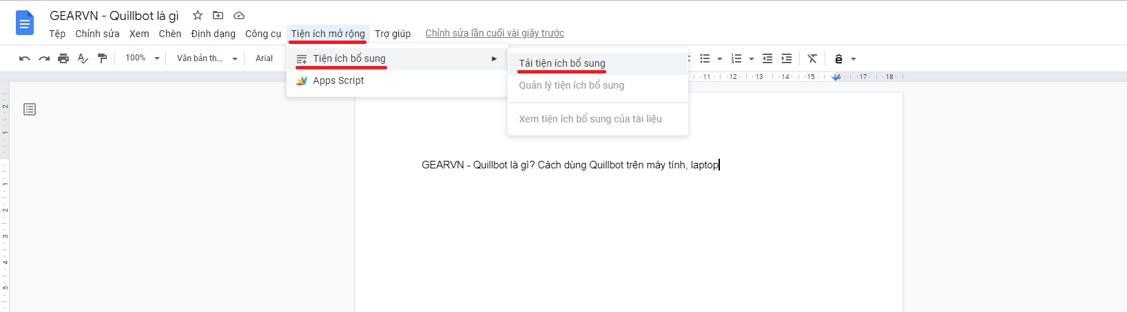GEARVN - Thêm tiện ích Quillbot vào Google Docs