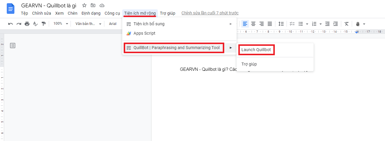 GEARVN - Khởi chạy Quillbot trên Google Docs
