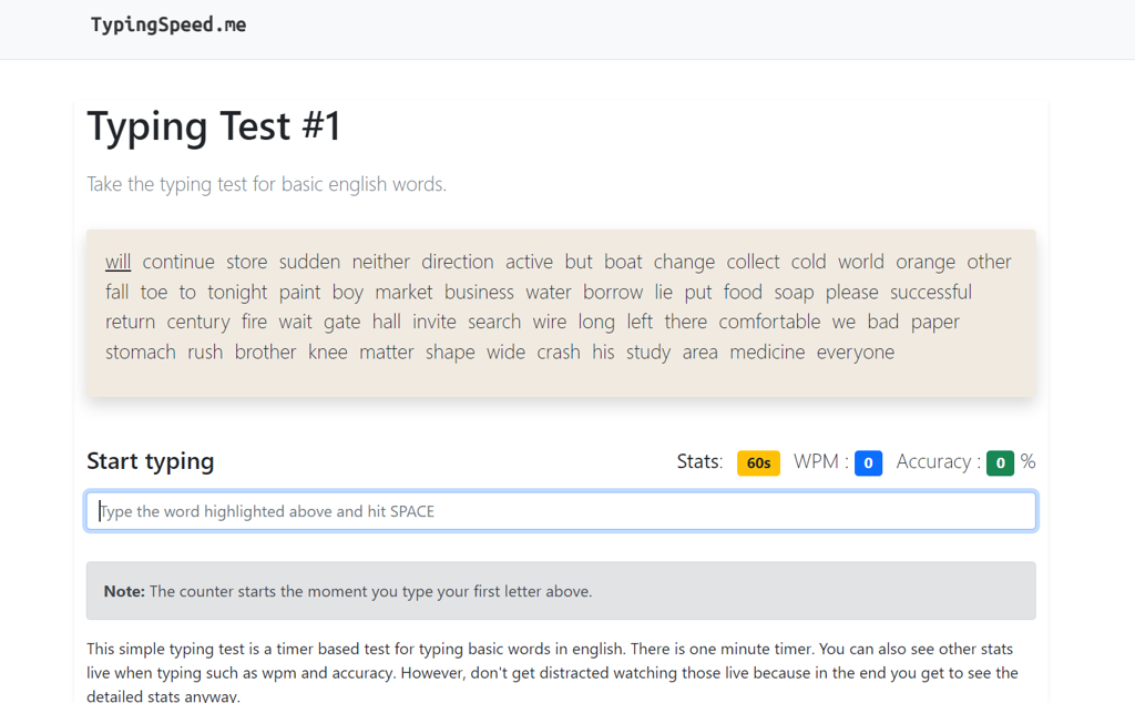 GEARVN -  TestMyTypingSpeed website thực hiện typing test online